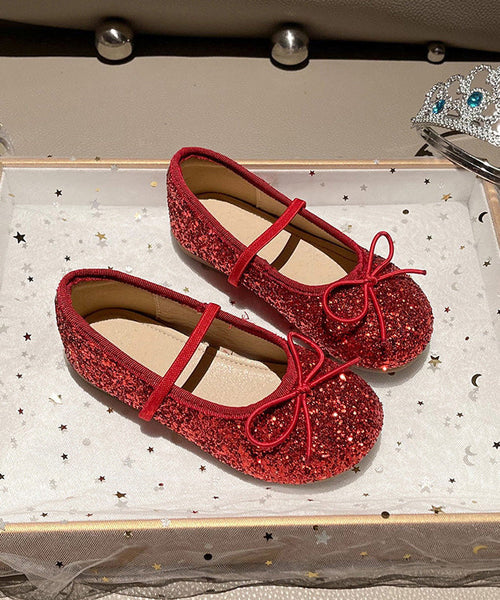 Lace Up Sequins Loafers Red Kids Penny Fashion FashionChic
