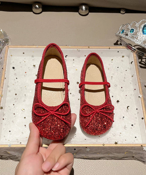 Lace Up Sequins Loafers Red Kids Penny Fashion FashionChic