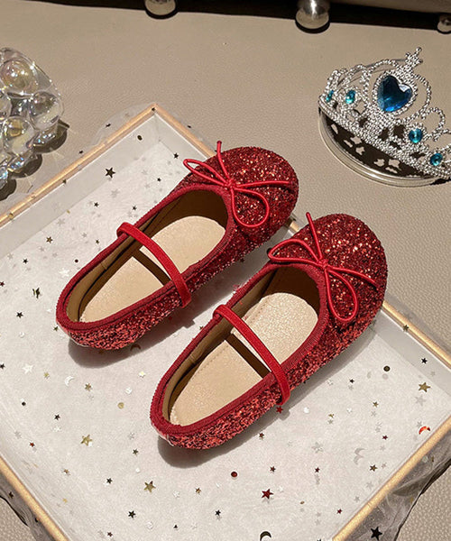 Lace Up Sequins Loafers Red Kids Penny Fashion FashionChic