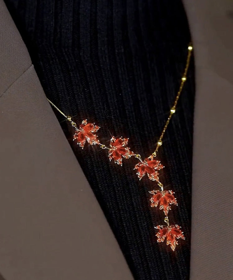 Fashion Red Sterling Silver Overgild Maple Leaf Pendant Necklace RA031 ABC