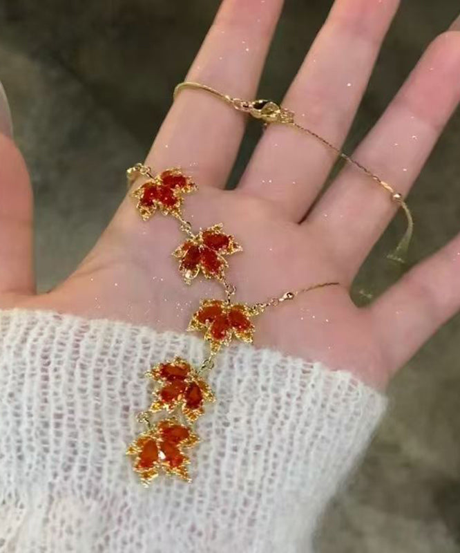 Fashion Red Sterling Silver Overgild Maple Leaf Pendant Necklace RA031 ABC