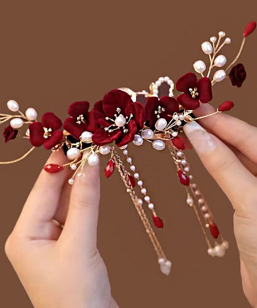 Fashion Red Sterling Silver Overgild Pearl Floral Tassel Hairpin AB1070 Genistyle Shop