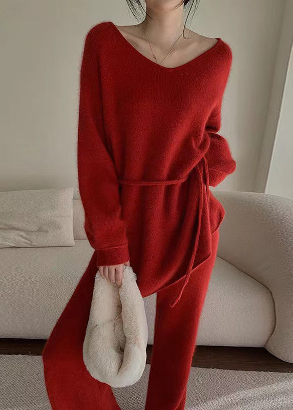 Fashion Red Sweaters And Pants Knit 2 Piece Outfit Fall WO031 HS-TPIEC241109