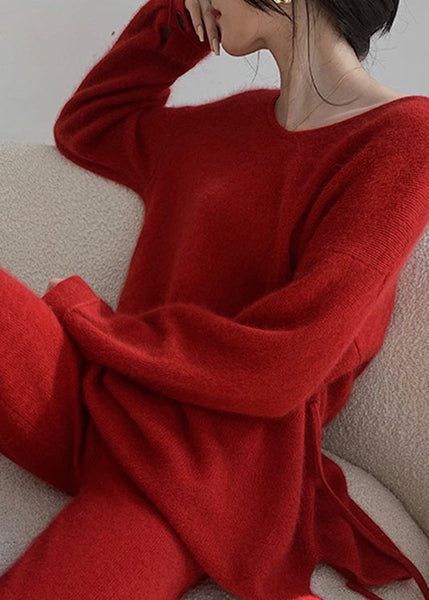 Fashion Red Sweaters And Pants Knit 2 Piece Outfit Fall WO031 HS-TPIEC241109