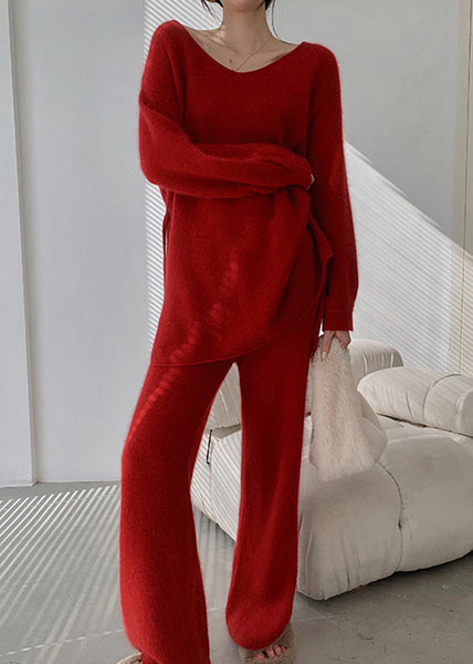 Fashion Red Sweaters And Pants Knit 2 Piece Outfit Fall WO031 HS-TPIEC241109