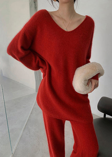 Fashion Red Sweaters And Pants Knit 2 Piece Outfit Fall WO031 HS-TPIEC241109