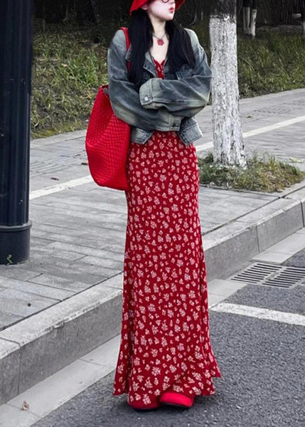 Sleeveless Fashion Neck Maxi Red Dress Print V FashionChic