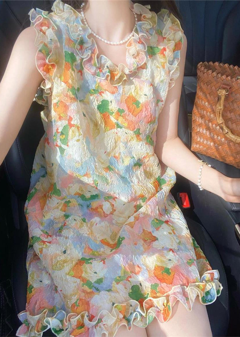 Fashion Ruffled Print Mid Dresses Sleeveless UU1009 SH-LF-SDM240526