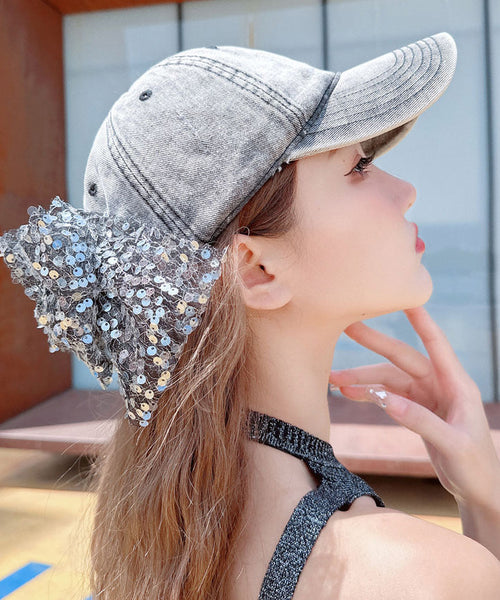 Baseball Flower Fashion Cap Versatile Rhinestone Bow Hat Sequin FashionChic