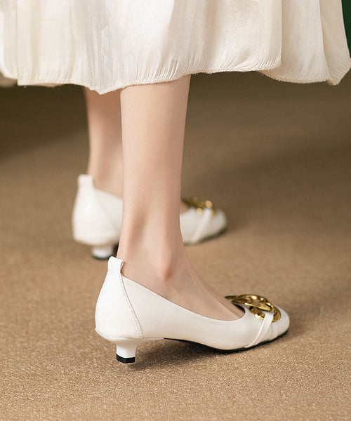 Fashion Sequined Splicing Kitten Heels White Faux Leather QK040 shoe-GGX241013