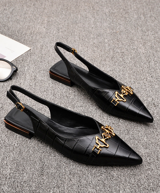 Black Fashion Cowhide Sandals Leather Splicing Sequined Pointed FashionChic