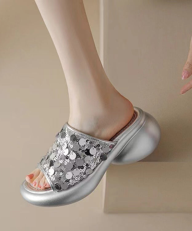 Fashion Sequins Platform Silver Breathable Mesh Slide Sandals KJ035 Shoe-LT240714