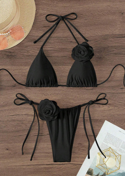 Fashion Sexy White Floral Lace Up Bikini Swimsuit Set VC020 WM-Beach-QQT240615