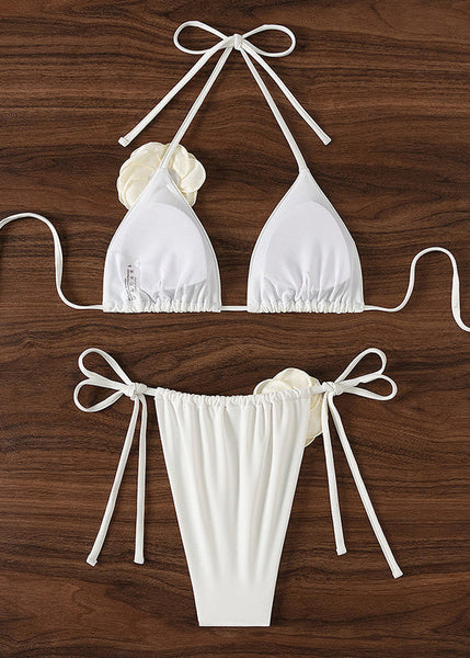 Fashion Sexy White Floral Lace Up Bikini Swimsuit Set VC020 WM-Beach-QQT240615
