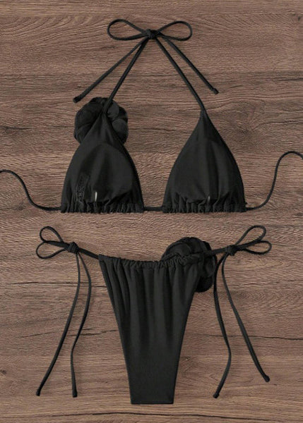 Fashion Sexy White Floral Lace Up Bikini Swimsuit Set VC020 WM-Beach-QQT240615