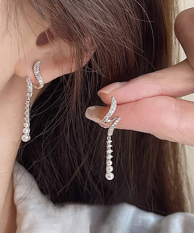 Fashion Silk Alloy Zircon Pearl Tassel Drop Earrings ET026 ABC