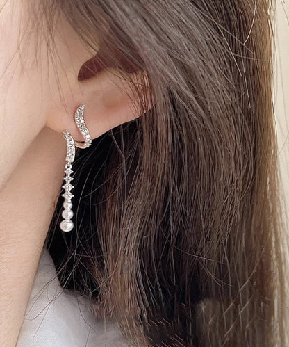 Fashion Silk Alloy Zircon Pearl Tassel Drop Earrings ET026 ABC