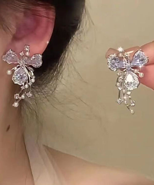 Pearl Copper Zircon Silk Fashion Earrings Floral Stud FashionChic