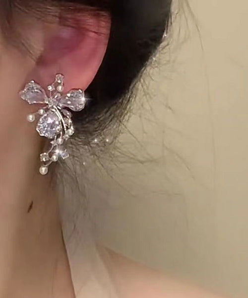 Pearl Copper Zircon Silk Fashion Earrings Floral Stud FashionChic