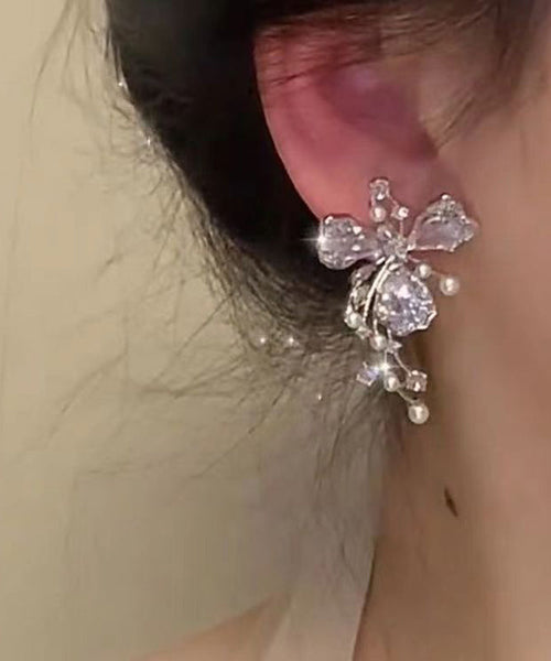 Pearl Copper Zircon Silk Fashion Earrings Floral Stud FashionChic