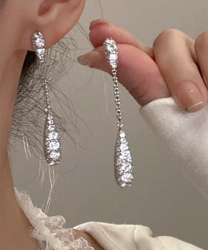 Fashion Silk Sterling Silver Zircon Water Drop Tassel Drop Earrings QQ052 JEW-EAR240811