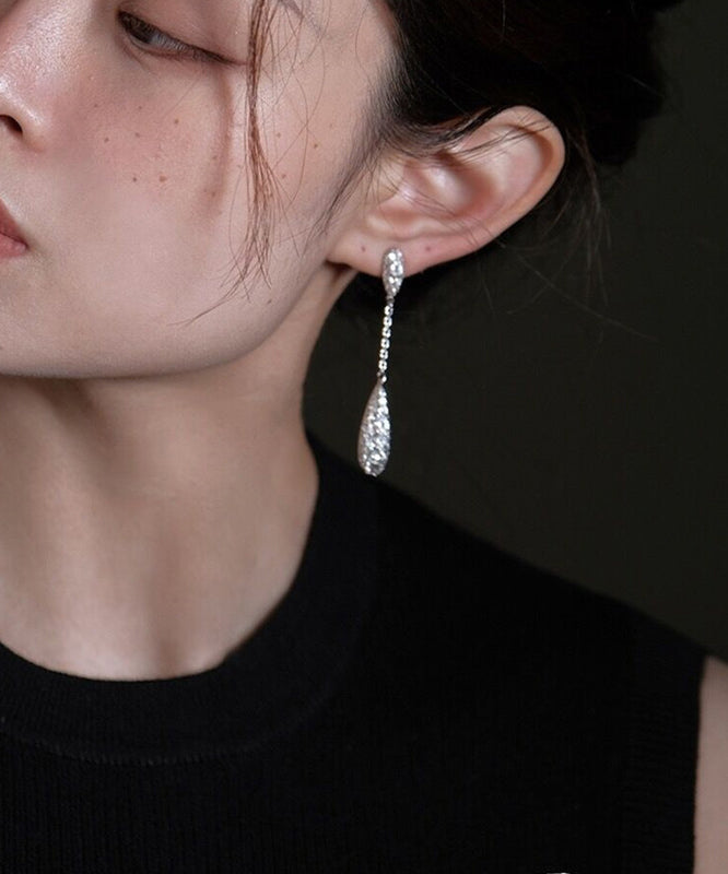 Fashion Silk Sterling Silver Zircon Water Drop Tassel Drop Earrings QQ052 JEW-EAR240811