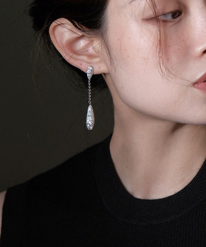 Fashion Silk Sterling Silver Zircon Water Drop Tassel Drop Earrings QQ052 JEW-EAR240811