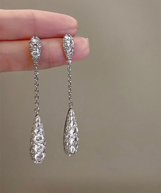 Fashion Silk Sterling Silver Zircon Water Drop Tassel Drop Earrings QQ052 JEW-EAR240811