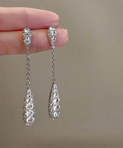 Fashion Silk Sterling Silver Zircon Water Drop Tassel Drop Earrings QQ052 JEW-EAR240811