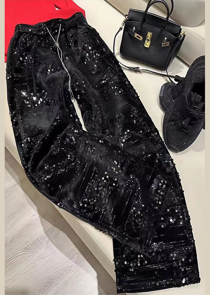 Fashion Silver Sequins Elastic Waist Straight Pants Spring BV041 MZF-LPTS240702