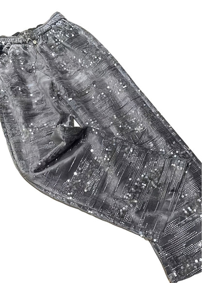 Fashion Silver Sequins Elastic Waist Straight Pants Spring BV041 MZF-LPTS240702