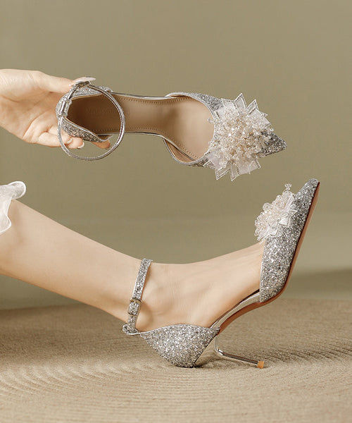 Fashion Splicing Sequins Pointed Silver Stiletto Heels High Toe FashionChic