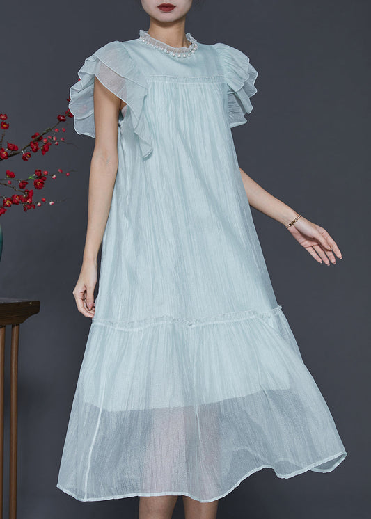 Fashion Sky Blue Ruffled Silk Maxi Dresses Summer SD1099 Ada Fashion