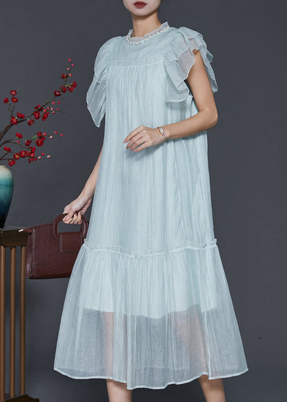 Fashion Sky Blue Ruffled Silk Maxi Dresses Summer SD1099 Ada Fashion