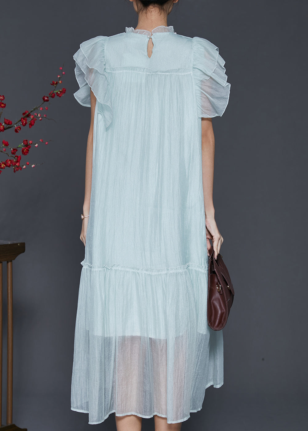 Fashion Sky Blue Ruffled Silk Maxi Dresses Summer SD1099 Ada Fashion