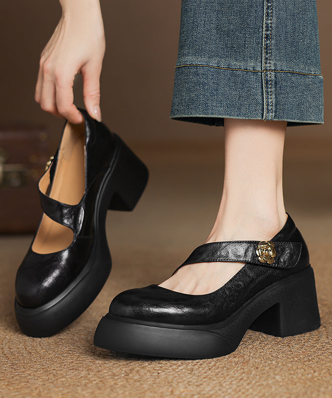 Splicing Chunky Loafer Fashion Sheepskin Black Shoes FashionChic