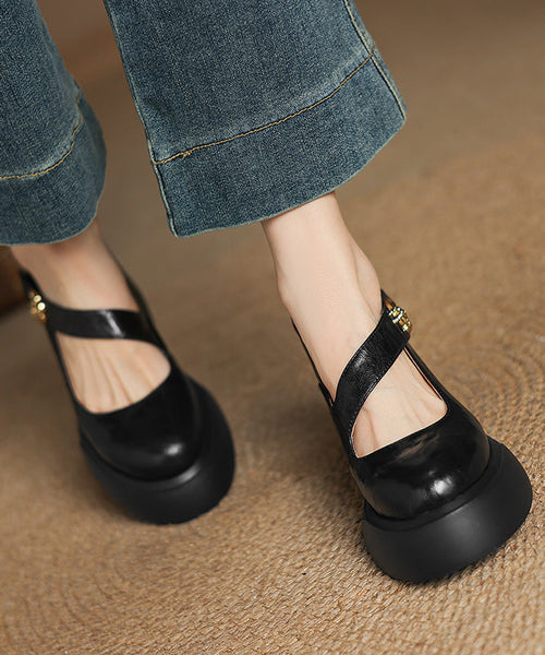 Splicing Chunky Loafer Fashion Sheepskin Black Shoes FashionChic