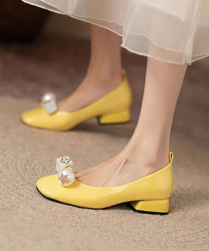 Fashion Splicing Chunky Penny Loafers Yellow Faux Leather QK037 shoe-GGX241013