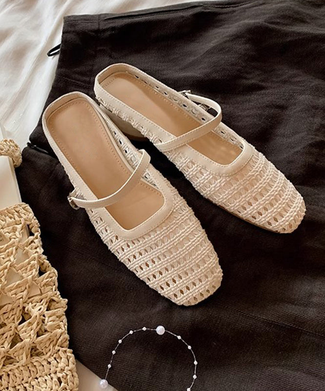 Fashion Faux Chunky Yellow Splicing Leather Slide Out Hollow FashionChic