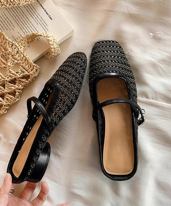 Fashion Faux Chunky Yellow Splicing Leather Slide Out Hollow FashionChic