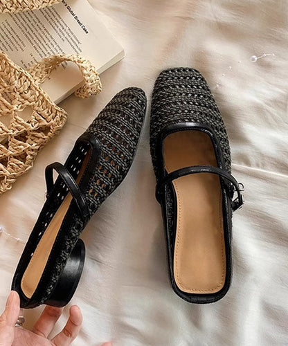 Fashion Faux Chunky Yellow Splicing Leather Slide Out Hollow FashionChic
