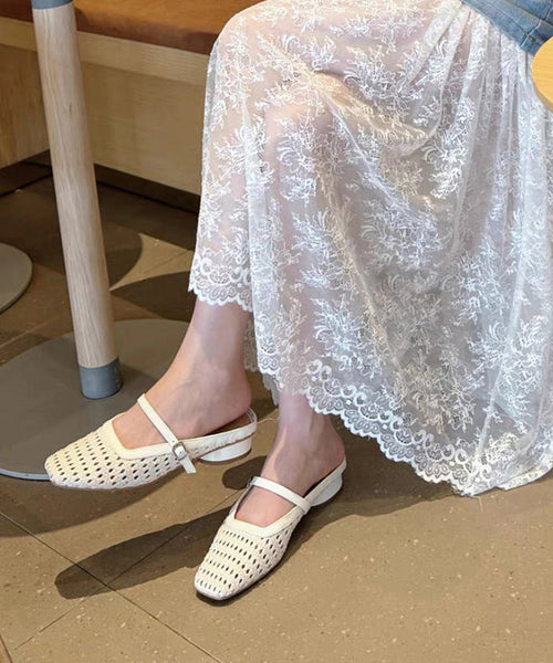 Fashion Faux Chunky Yellow Splicing Leather Slide Out Hollow FashionChic