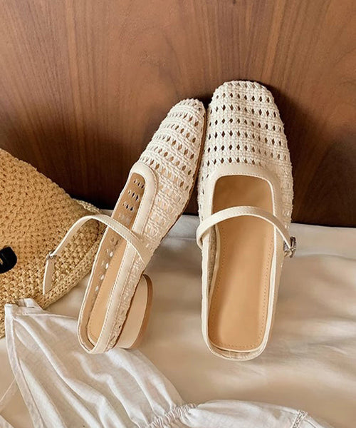 Fashion Faux Chunky Yellow Splicing Leather Slide Out Hollow FashionChic