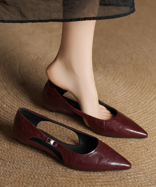 Fashion Toe Flats Hollow Out Pointed Sheepskin Splicing Red FashionChic