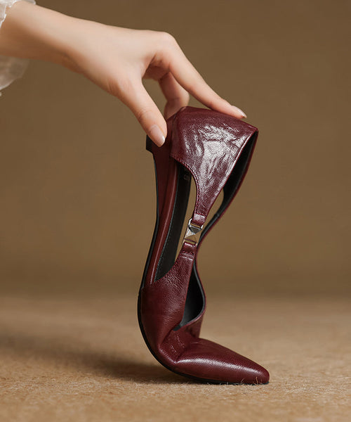 Fashion Toe Flats Hollow Out Pointed Sheepskin Splicing Red FashionChic