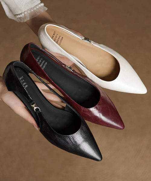 Fashion Toe Flats Hollow Out Pointed Sheepskin Splicing Red FashionChic