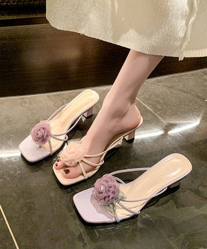 Fashion Splicing Floral Chunky Heel Purple Slide Sandals AA001 shoe-CS240815