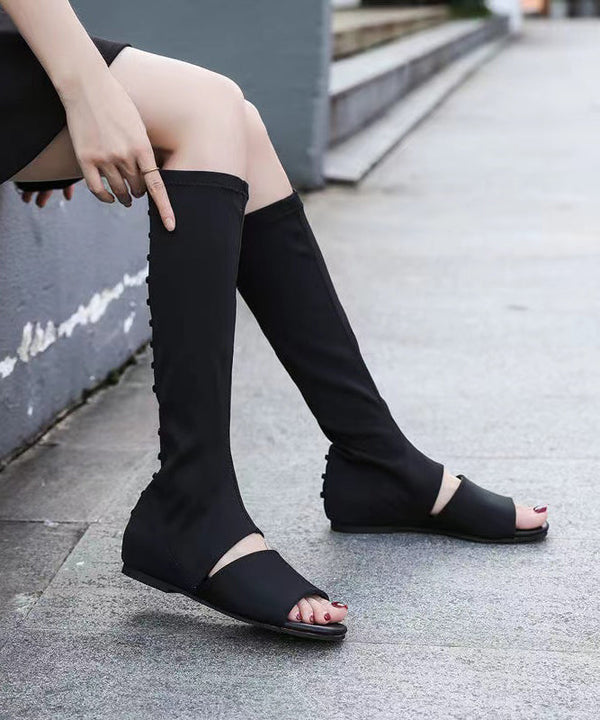Fashion Splicing Long Boots Black Peep Toe Elastic Fabric XC1055 Ada Fashion