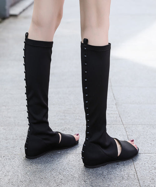 Fashion Splicing Long Boots Black Peep Toe Elastic Fabric XC1055 Ada Fashion