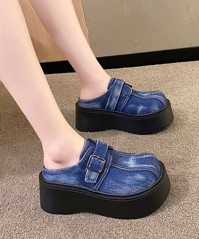 Fashion Splicing Slide Blue Fabric Sandals Cotton Platform FashionChic